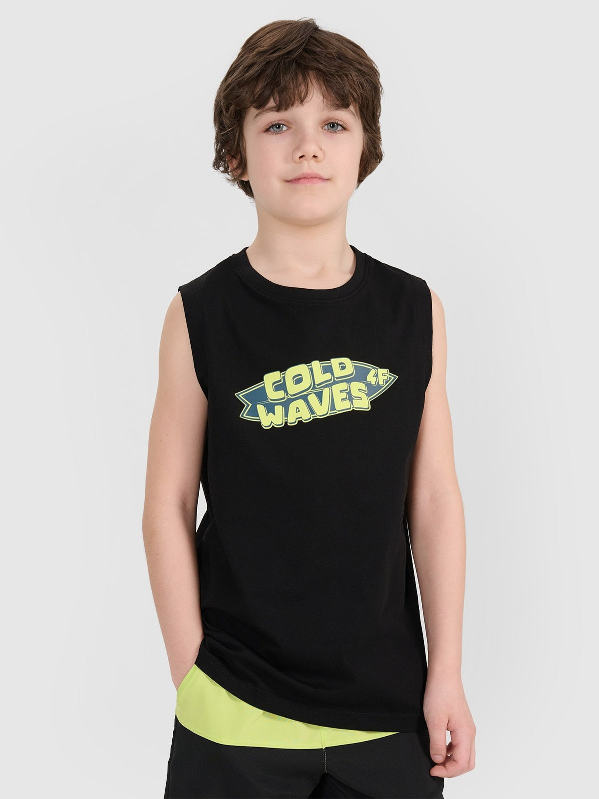 Boy's regular tank top with print - black