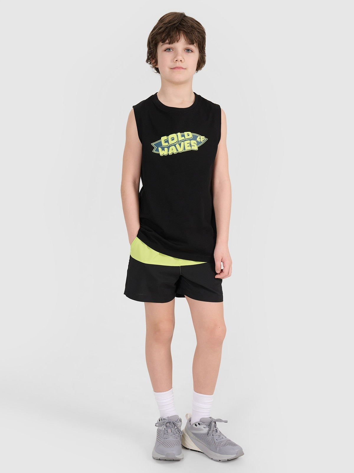 Boy's regular tank top with print - black