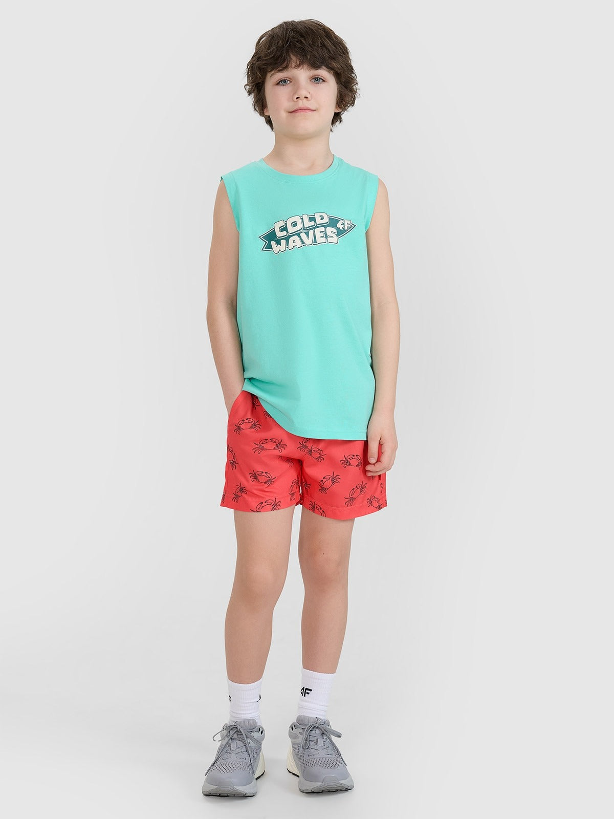 Boy's regular tank top with print - black