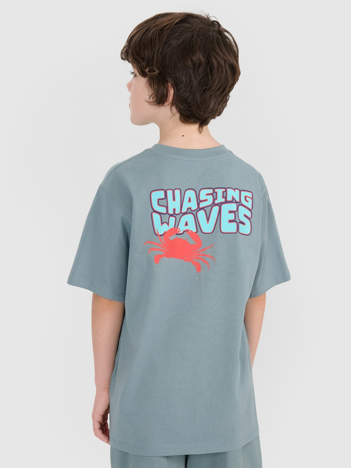 Boy's oversize T-shirt with print - turquoise