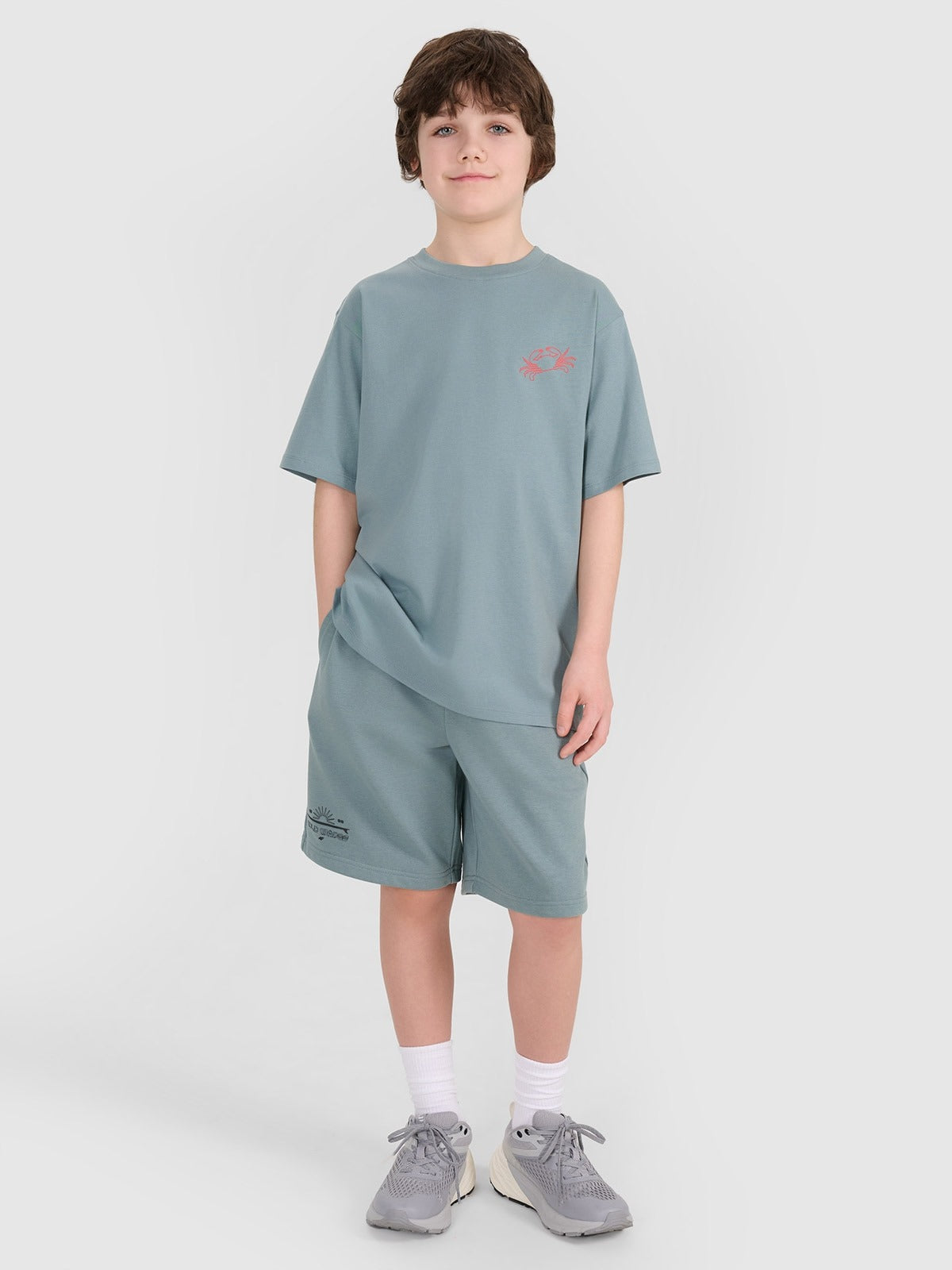 Boy's oversize T-shirt with print - turquoise