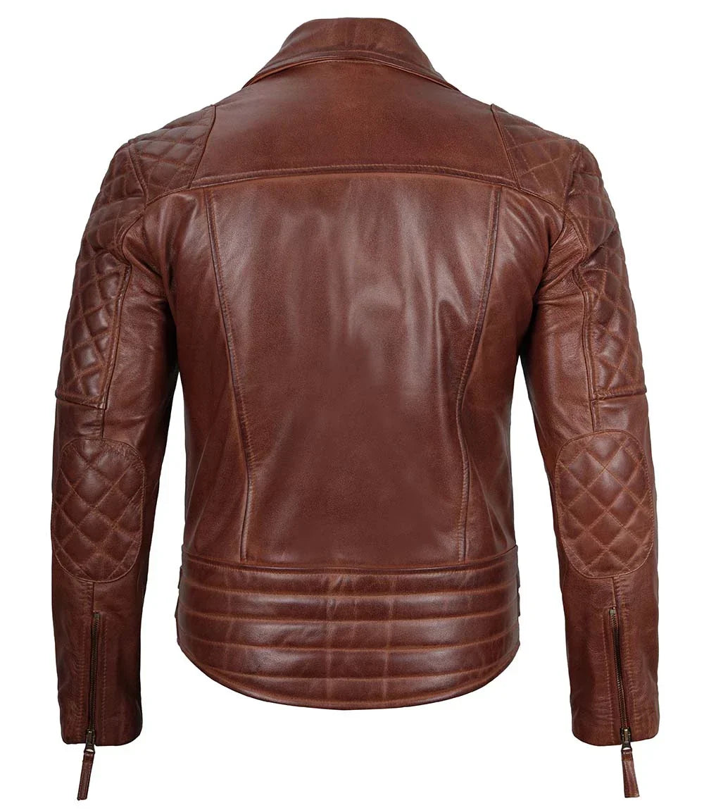 Men’s Dark Brown Quilted Asymmetrical Leather Biker Jacket