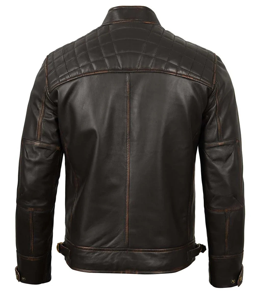 Men Off White Real Leather Harrington Jacket