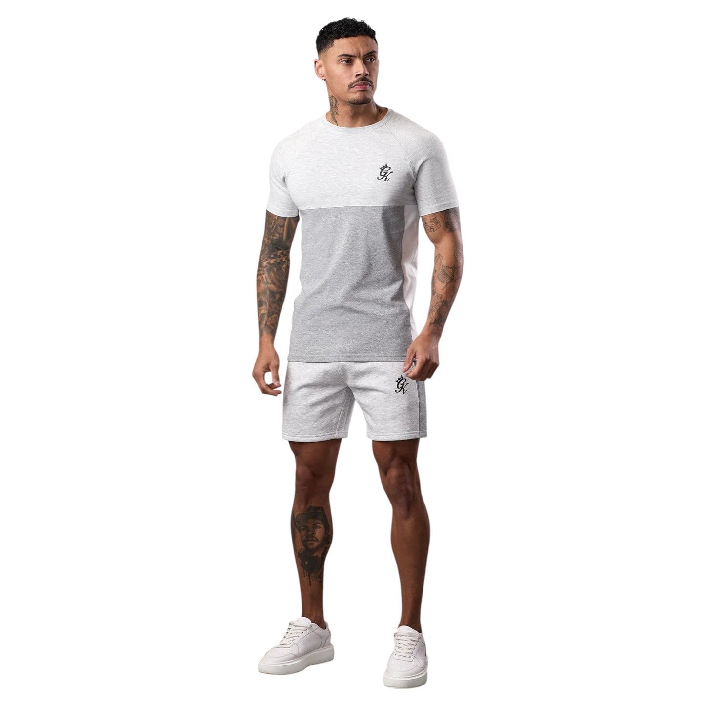 Contrast Panel Tee in Snow Marl & White