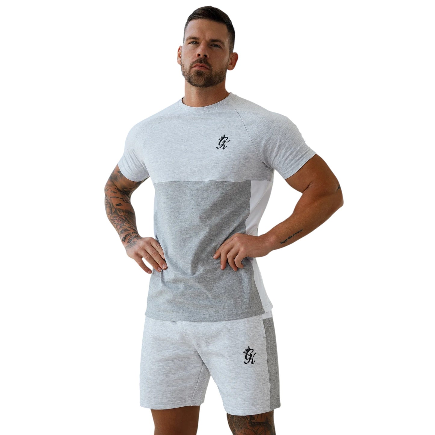 Contrast Panel Tee in Snow Marl & White