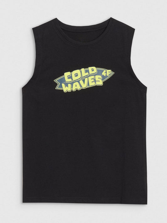 Boy's regular tank top with print - black