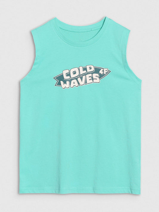 Boy's regular tank top with print - black