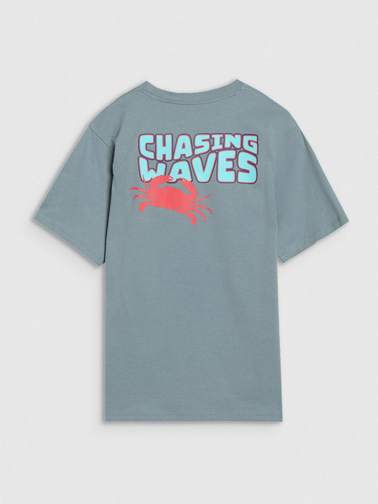 Boy's oversize T-shirt with print - turquoise