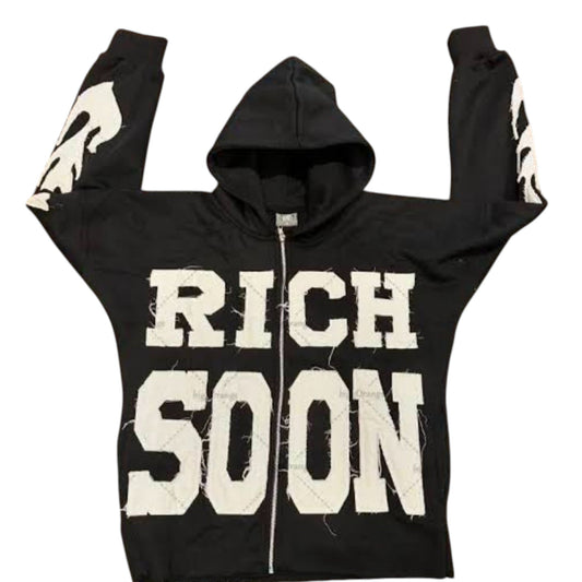 Bold Black Embroidery Pullover Hoodie