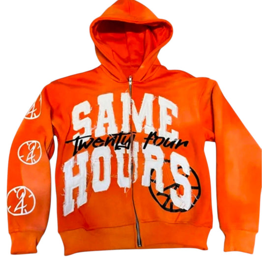 Premium Orange Embroidered Fleece Hoodie