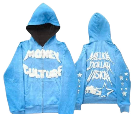 Sky Blue Streetwear Puff Print Hoodie