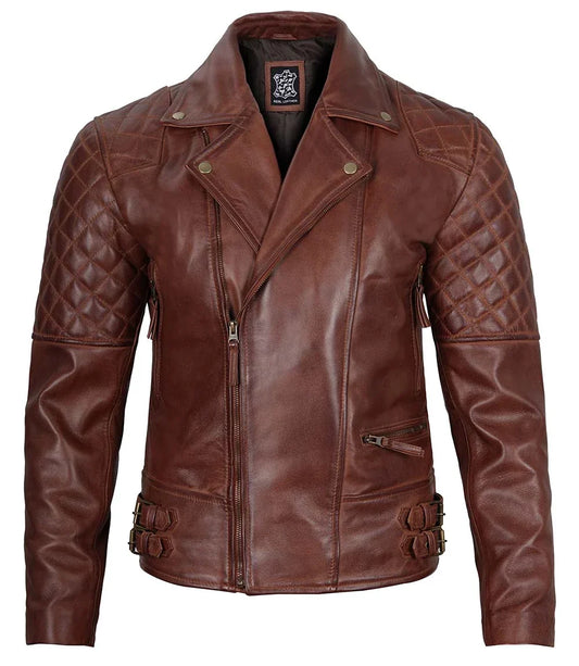 Men’s Dark Brown Quilted Asymmetrical Leather Biker Jacket