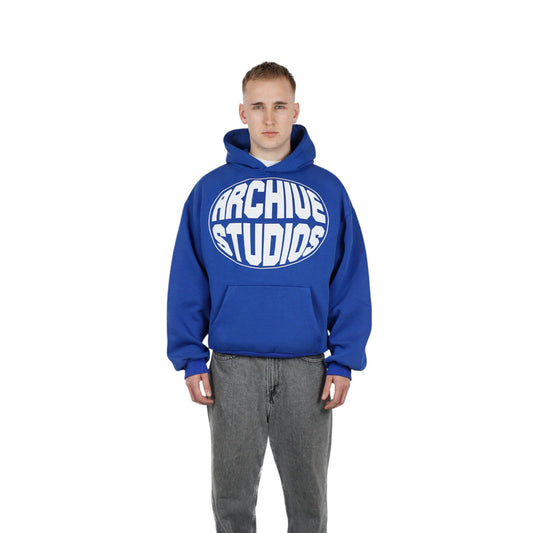 "Premium Blue Puff Print Fleece Hoodie – Front Design"