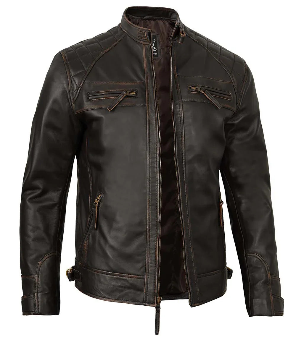 Men Off White Real Leather Harrington Jacket