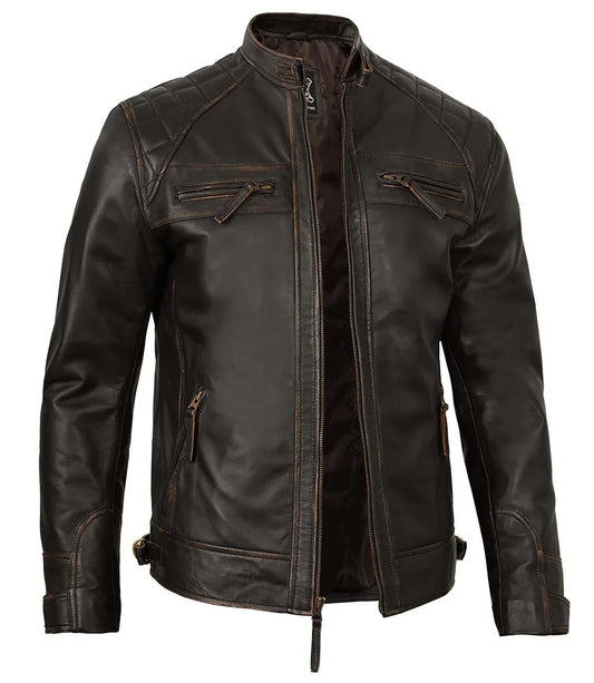 Men Off White Real Leather Harrington Jacket