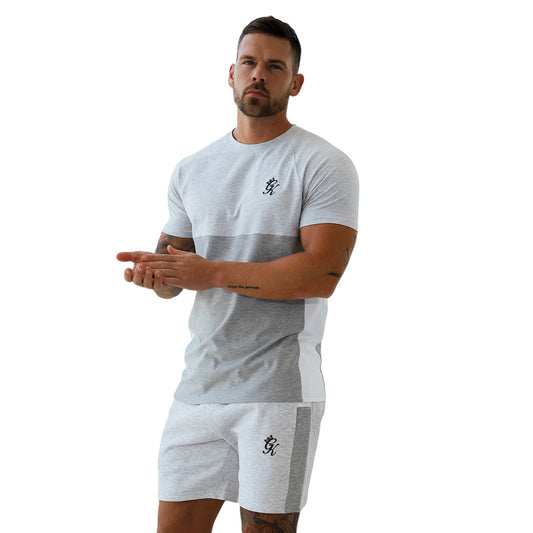 Contrast Panel Tee in Snow Marl & White